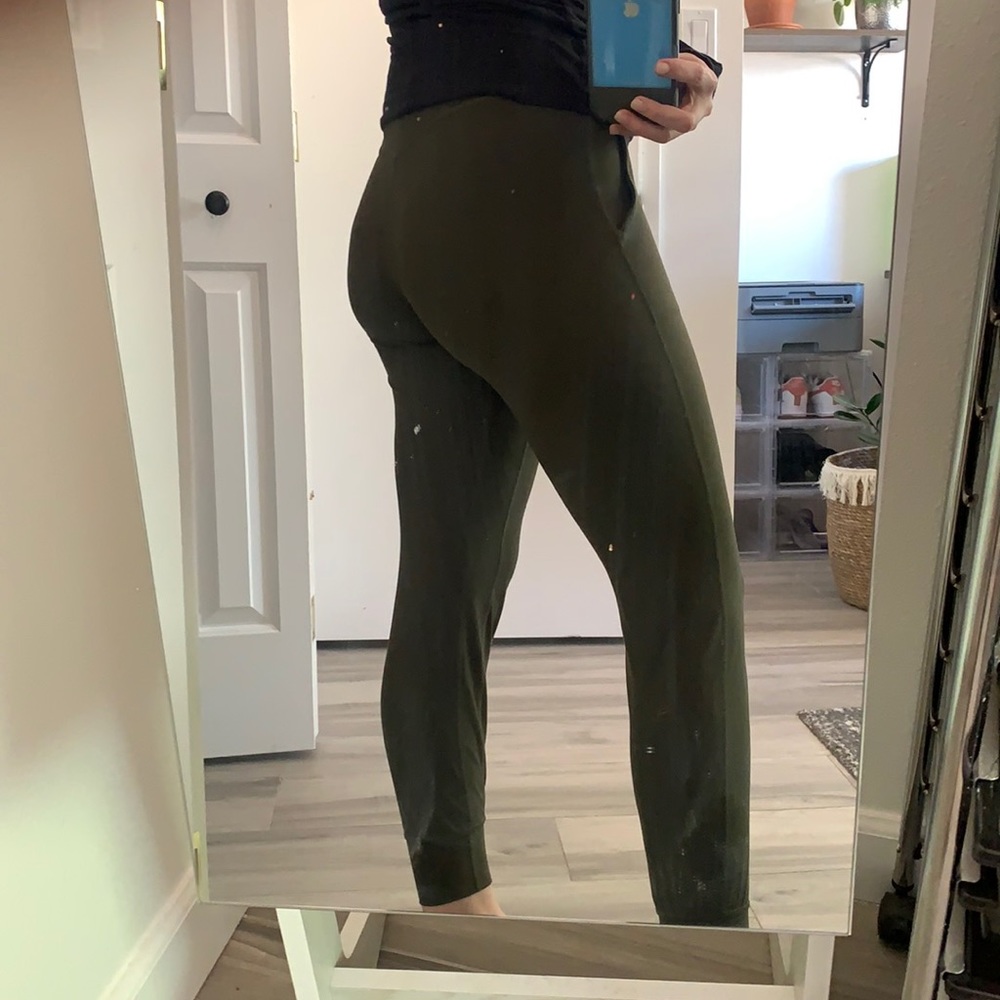 Lululemon joggers in olive green.